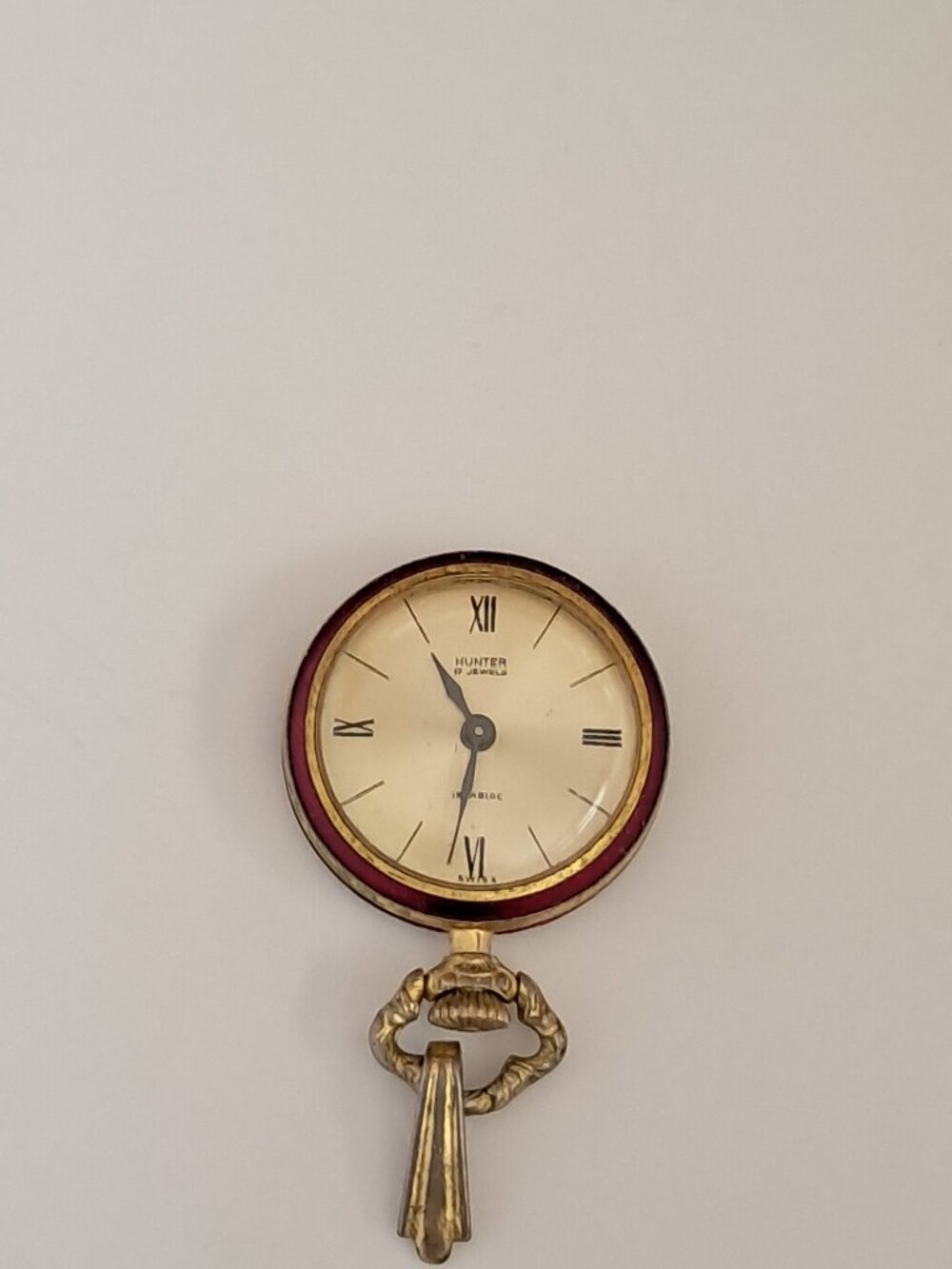 Vtg Hunter 17 Jewels Incabloc Red Floral Enamel Pendant Mechanical Watch Runs - Picture 2 of 7